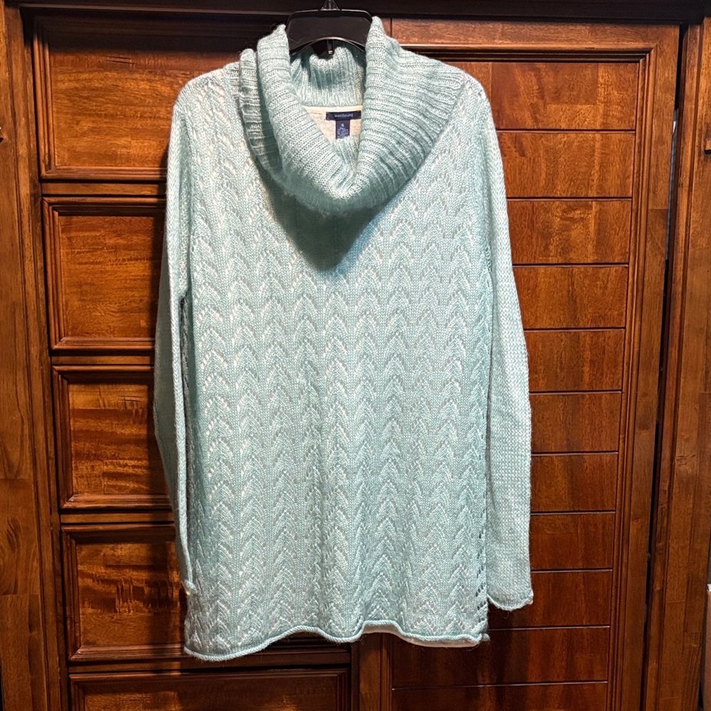 Westbound Mohair Blend Cowl Neck Sweater in Seafoam